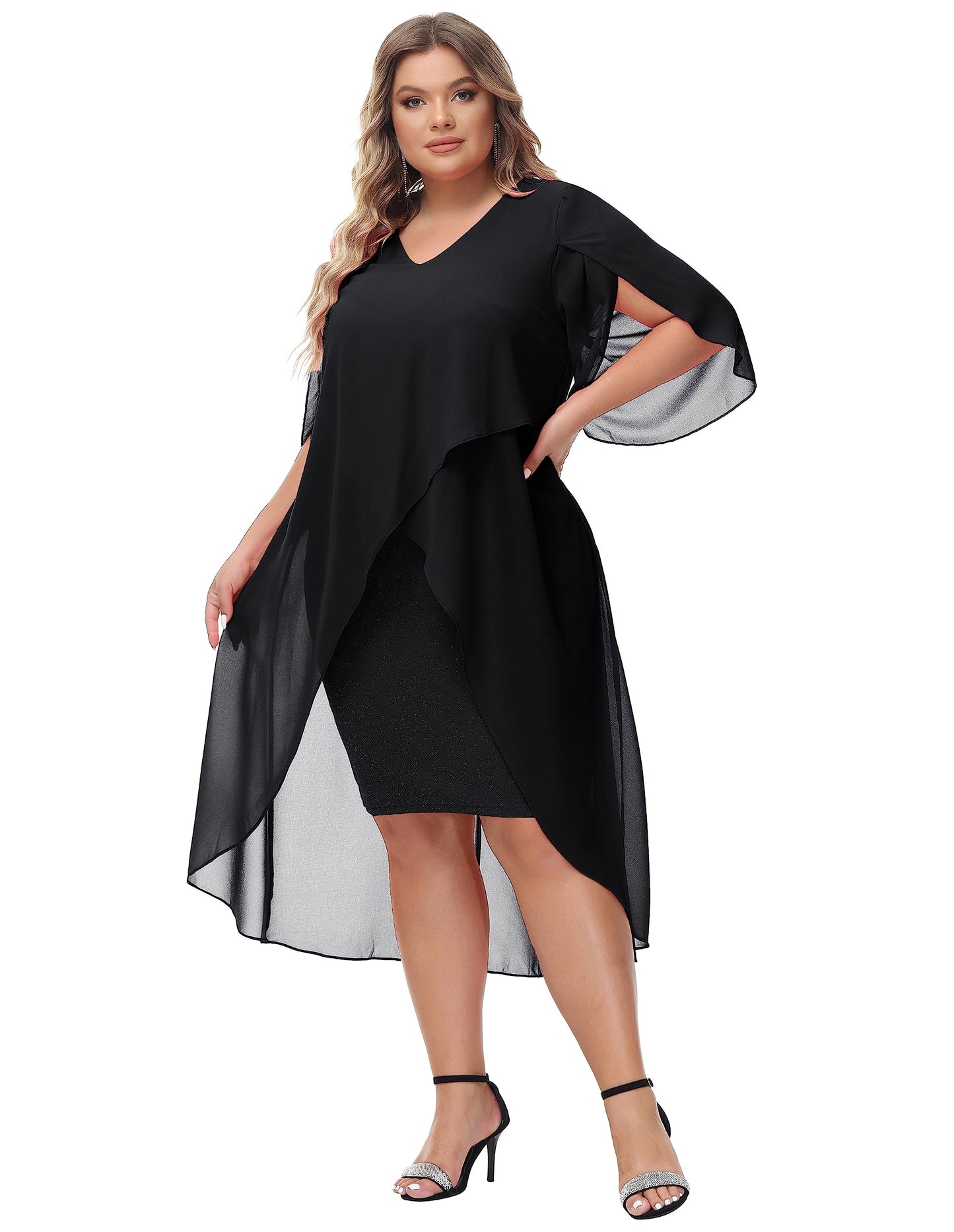 Hanna Nikole Damen Business Bleistift Kleider HIPS-Wrapped Kleid für Hochzeit Schwarz 52 Plus