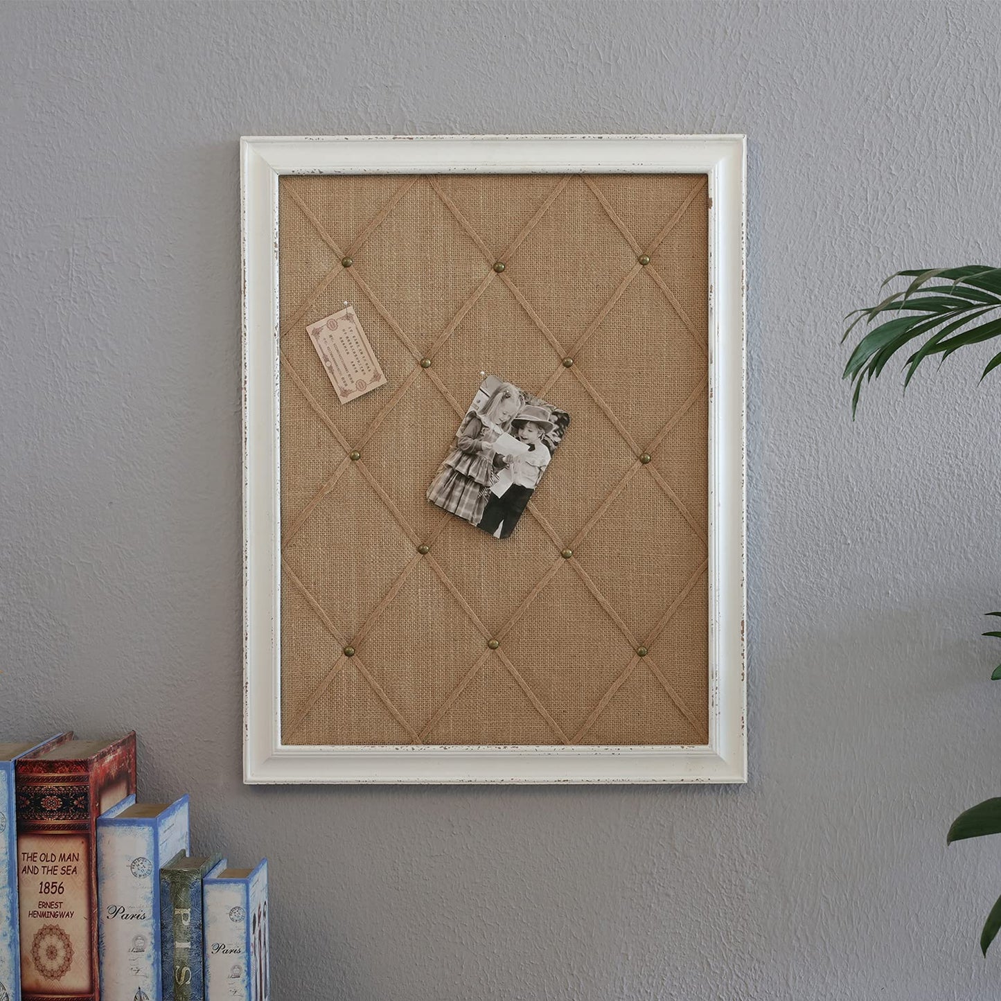 Sintosin Landhausstil Korkwand Pinnwand mit Holzrahmen 52 x 68 cm, Rustikales Ausführung Pinnwand Kork, Cork Notice Board, Memo Board Leinen Deko, Pinboard für Crafting