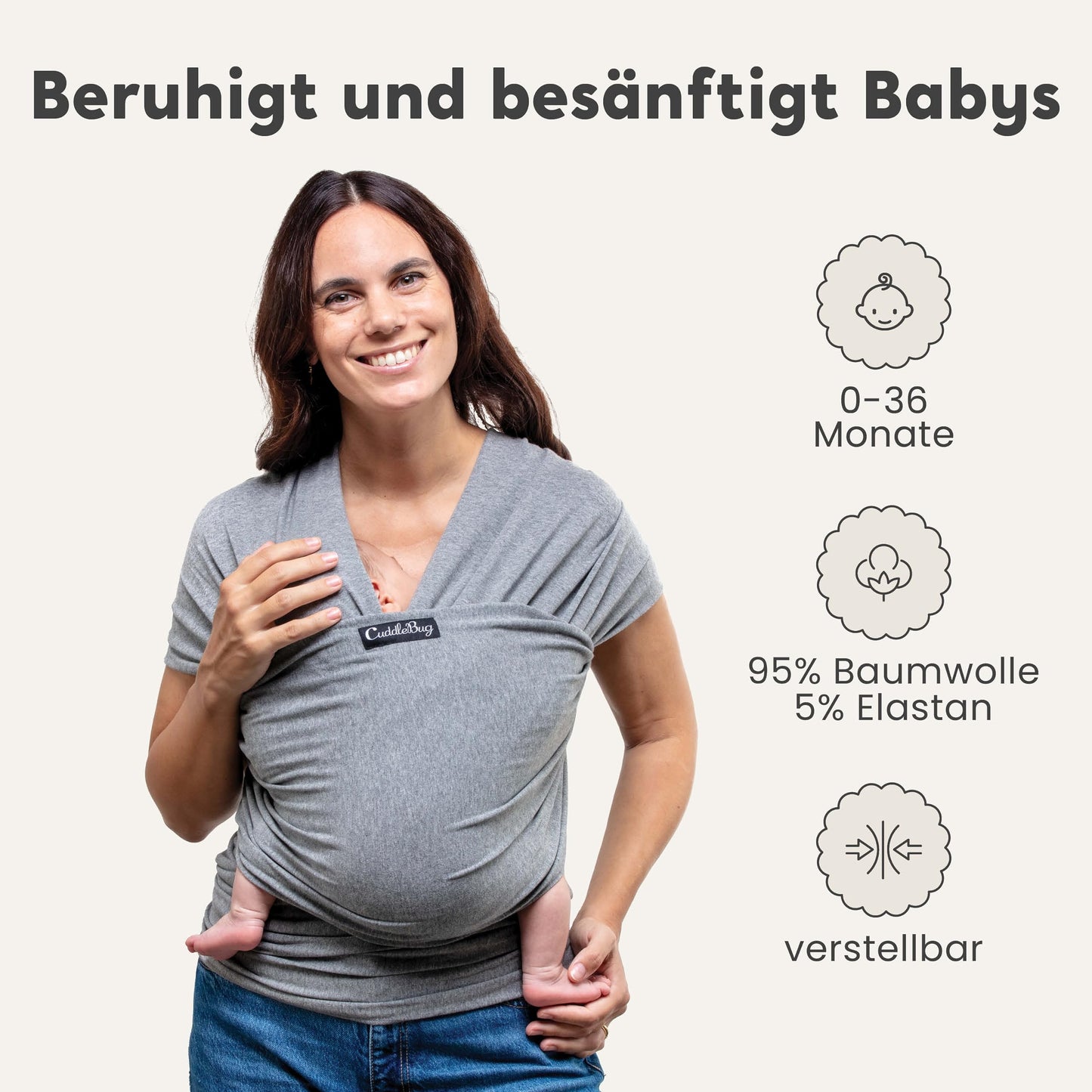 CuddleBug Baby Tragetuch Neugeborene - Weiches & Elastisches Tragetuch Baby, Babytragetuch ab Geburt, Babytuch Tragetuch Baby Elastisch, Newborn Baby Wrap, Tragetuch Elastisch, Sling Tuch Baby, 3-16kg