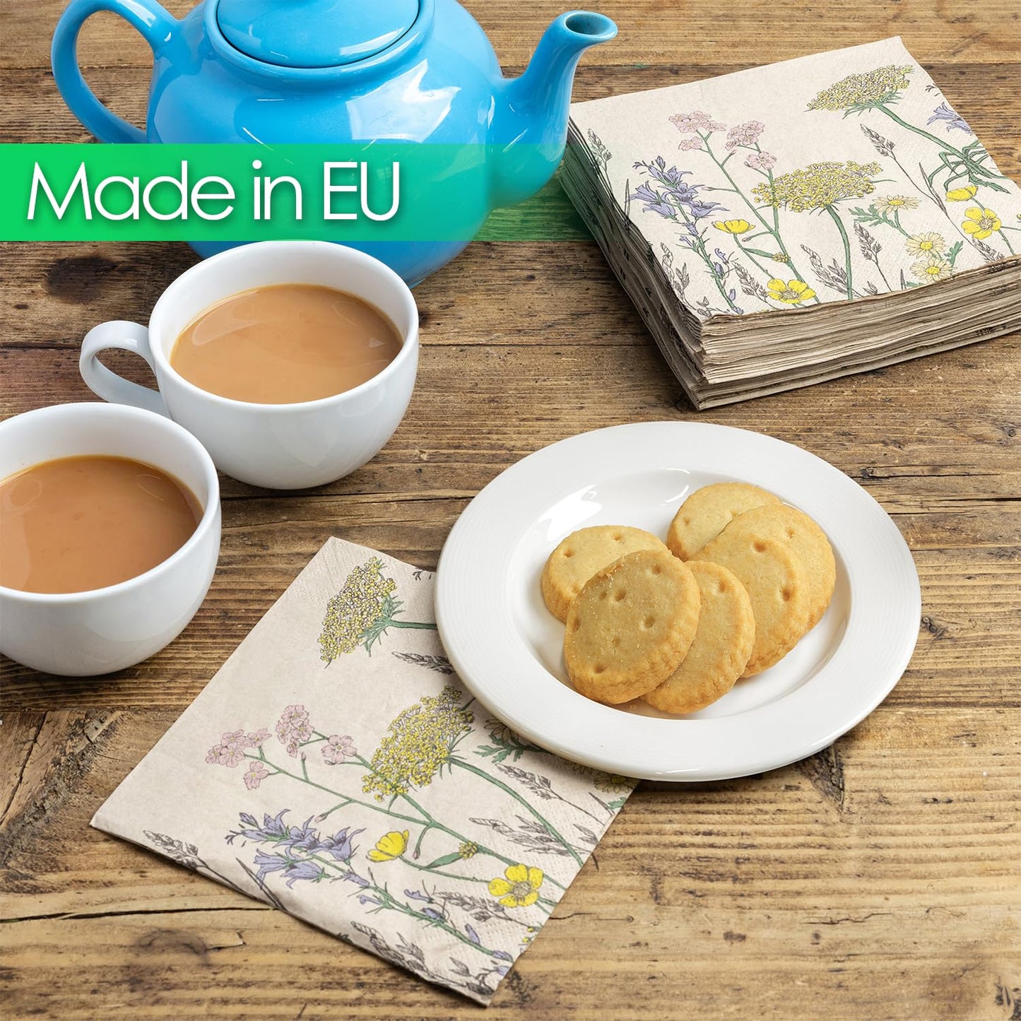 Table Kind 100 Großpackung weiche Servietten aus Recyclingpapier, geblümte Einweg-Partyservietten Catering und Alltagsgebrauch umweltfreundlich, ungebleicht | Hergestellt in der EU, 2 lagig, 33 cm