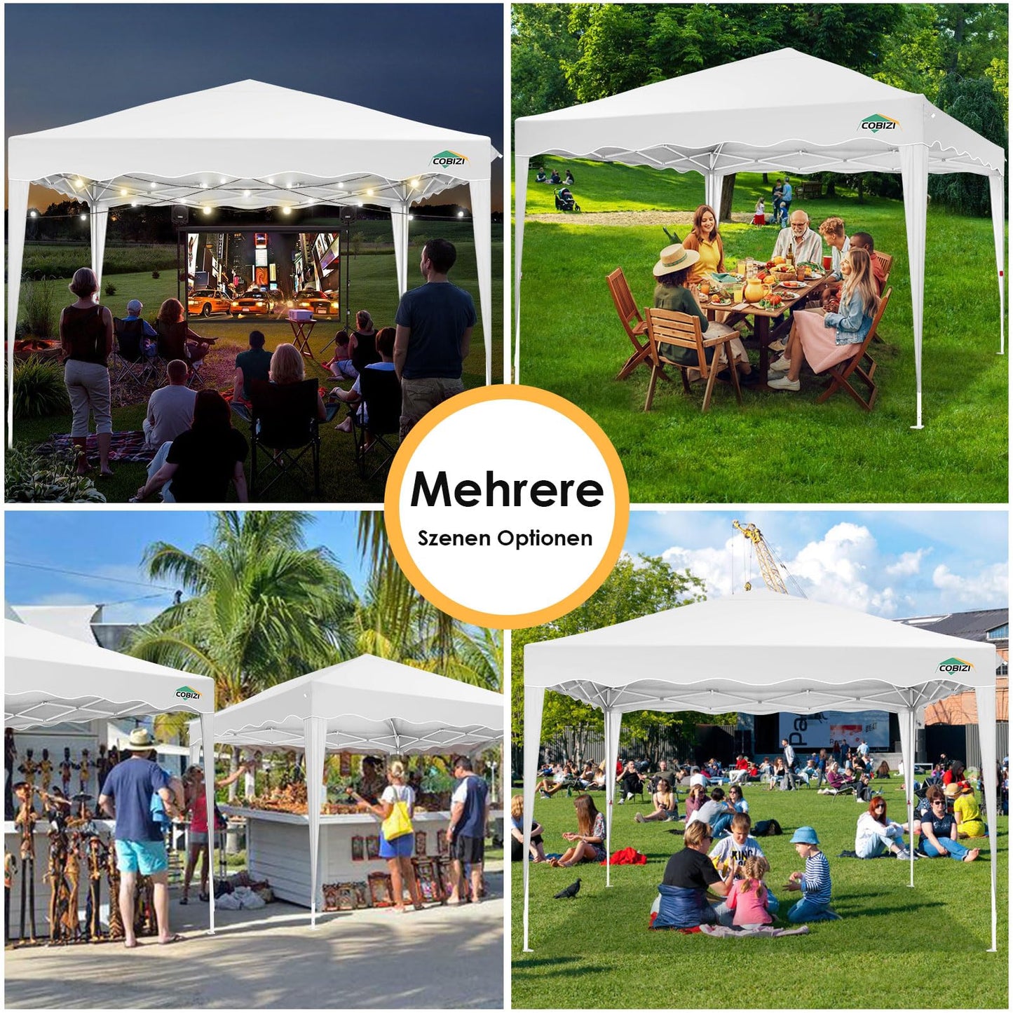 COBIZI Pavillon 3x3, Faltpavillon 3x3 Wasserdicht Stabil, 275 cm Partyzelt UV-Schutz 50+ Pavillion Klappbar 3x3m mit Wellenmuster für Camping Strand Familientreffen(Weiß)