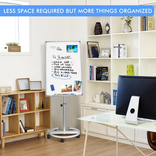 maxtek Flipchart Ständer, 90x60cm Flipcharts Whiteboard, Haken Verschieben Flipchart Papier, Magnetisch Beschreibbare Höhenverstellbar Flip Chart, 1 Radierer, 3 Markern und 6 Magneten