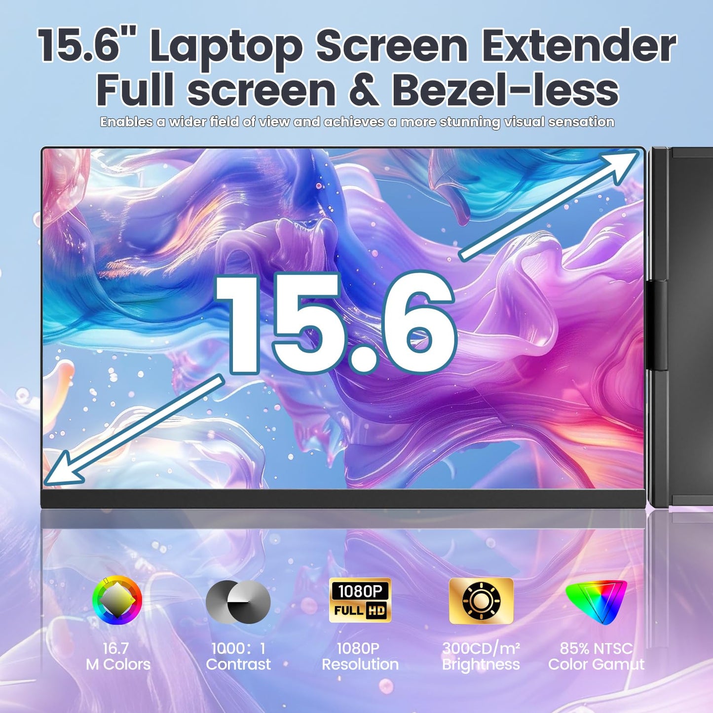 KEFEYA Laptop Monitor Extension 15.6 Inch for All Laptops, Portable Monitor 120% sRGB 1080P Laptop Screen Extension for Mac Windows Chrome