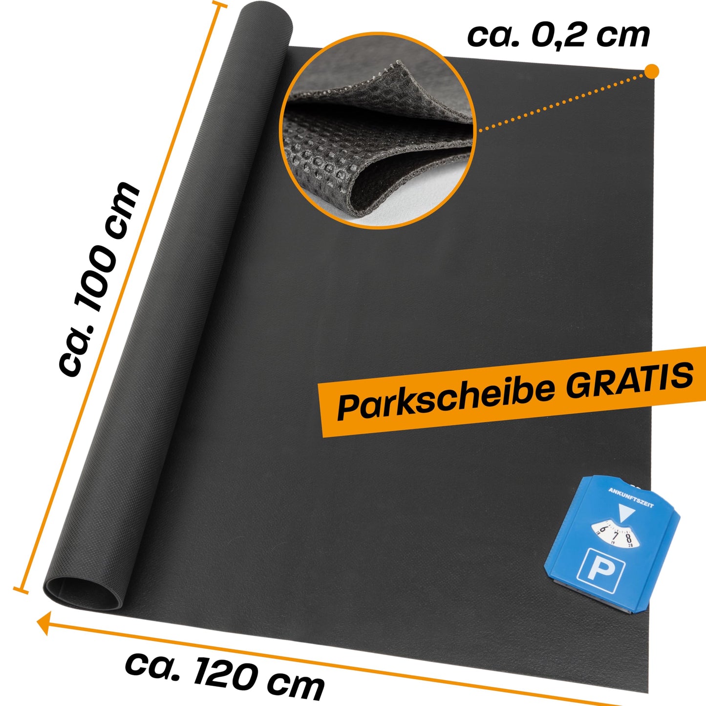 Hinrichs Antirutschmatte Auto 120 x 100 cm - Kofferraummatte - Anti Rutsch Matte Auto, Schmutzfangmatte & Schubladenmatte - Gummimatte Auto - rutschfeste Unterlage inklusive Parkscheibe