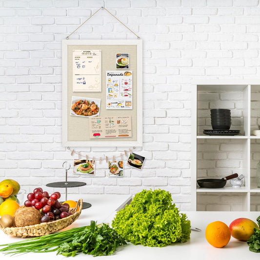 DOLLAR BOSS Pinnwand Kork mit Leinen 30×40CM Korkwand Pinnwand Klein, Pinwand mit Weißem Rahmen Doppelseitige Korktafel Für Zuhause, Küche, Büro, Dekoratives Aufhängen mit 10 Reißzwecken 1 Stück