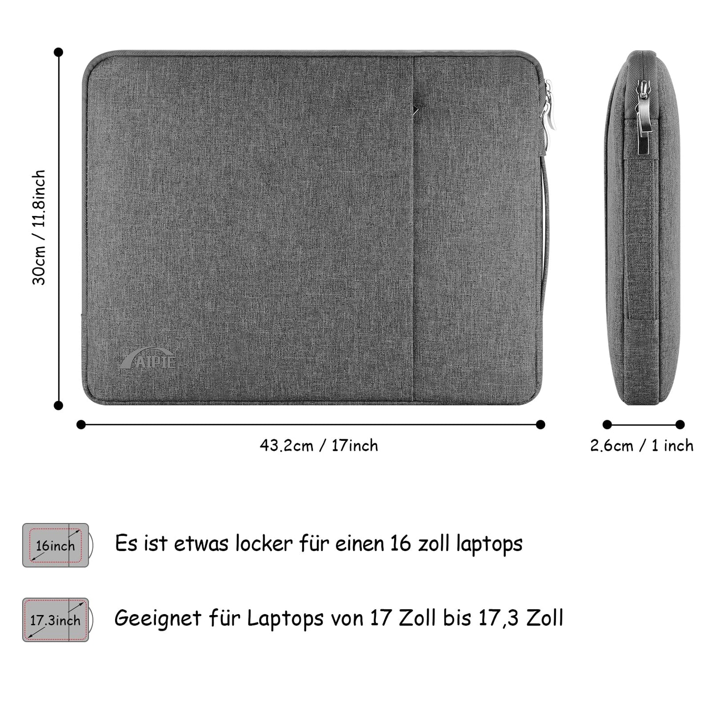AIPIE Laptoptasche 17 17,3 Zoll Schutz Laptophülle mit Griff 2 Fach Notebooktasche Acer, Asus, Dell, HP, Lenovo Laptop Tasche Damen Mann Geschäftsreise Arbeit Aktentasche Hülle