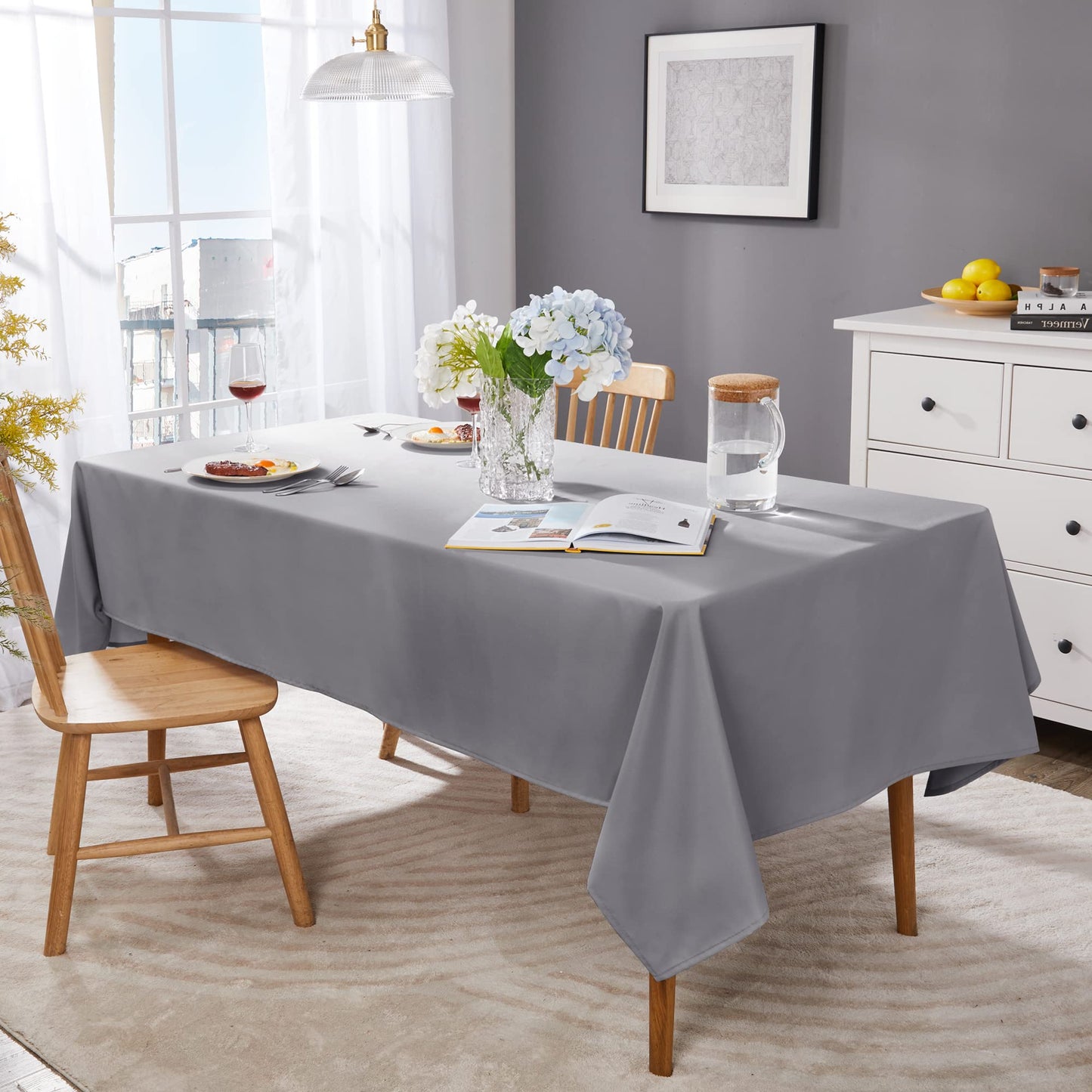Deconovo Outdoor Tischdecke Wasserabweisend Wetterfest Wasserdicht Tischtücher Gartentisch, 130x220 cm, Grau, 1 Stück