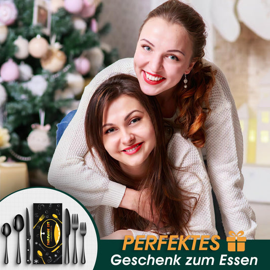 TAN REN Besteck Set Schwarz 6 Personen, 36-Teiliges Edelstahl Besteckset Schwarz mit Steakmesser, Elegantes Essbesteck mit Messer Gabel Löffel, Tafelbesteck für Küche/Restaurant