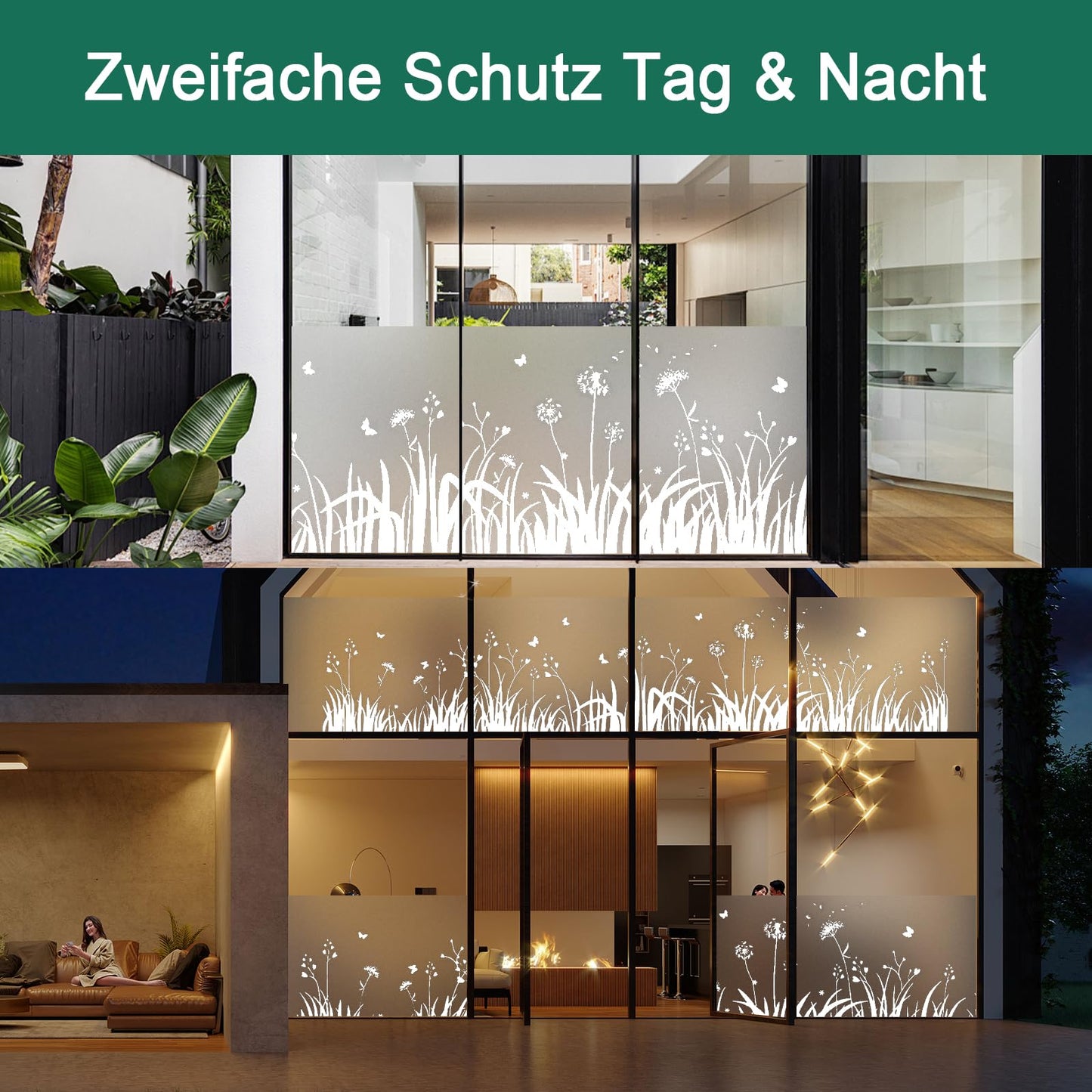 Fensterfolie Blickdicht Sichtschutzfolie Fenster Löwenzahn-Muster Milchglasfolie Selbstklebend Fenster Statisch Folie ohne Klebstoff Klebefolie Fenster für Bad, Büro, Küche