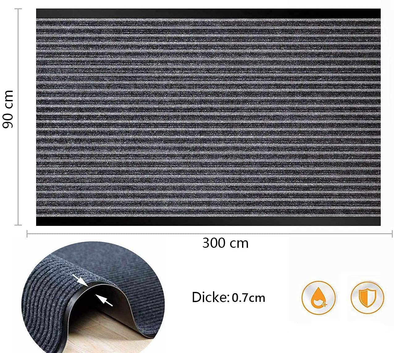 uyoyous 90x300cm Teppich Läufer Flur Fußmatte Schmutzläufer mit Rutschfester Rücken Schmutzfangmatte Teppichläufer für Räumen, Korridoren, Eingangsbereichen - (Grau, Rechteck)