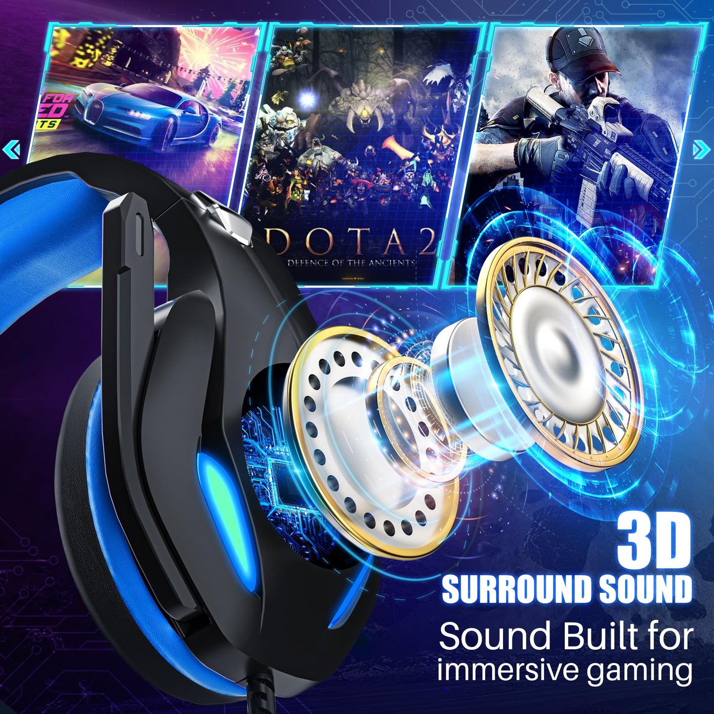 Stynice Gaming Headset mit Mikrofon für Xbox One / PS4 / PS5 / PC - Stereo Surround Kopfhörer mit Kabel und LED - Noise Cancelling Gamer Headphones