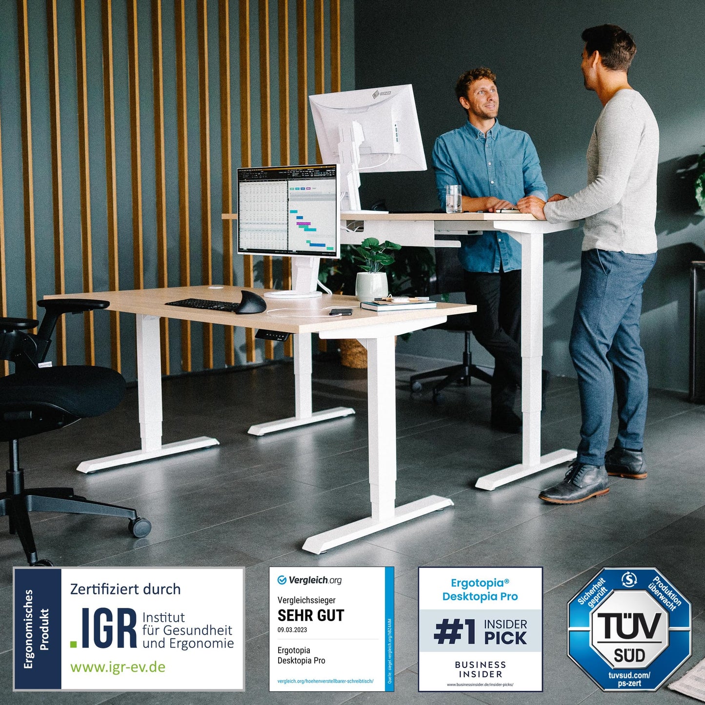 Ergotopia Desktopia Pro X Elektrisch höhenverstellbarer Schreibtisch, Ergonomischer Stehtisch für Büro oder Home Office (Ahorn, Gestell Schwarz, 180 x 80 cm)