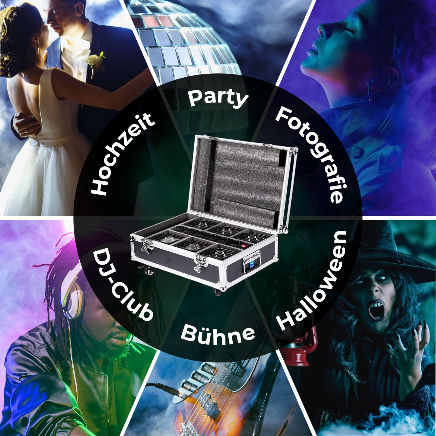 ETEC Professional 6x Akku LED Par Scheinwerfer E412 Wireless DMX Set mit Flightcase und Ladevorrichtung - Uplighting, Disco Licht, DJ Event Licht, kabellos mit Funk Wifi, Party, Dekoration