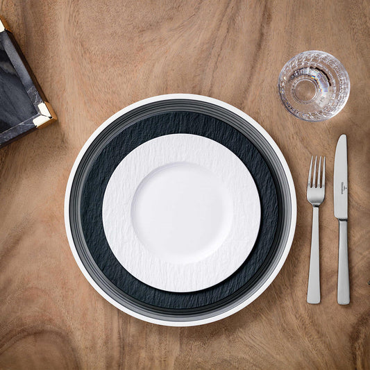 Villeroy & Boch – Manufacture Rock blanc Frühstücks-Set 6 teilig für 2 Personen Weiß, Spülmaschinenfest, Mikrowellensicher, Geschirrset mit Frühstückstellern, Tassen und Schüsseln, Premium Porzellan