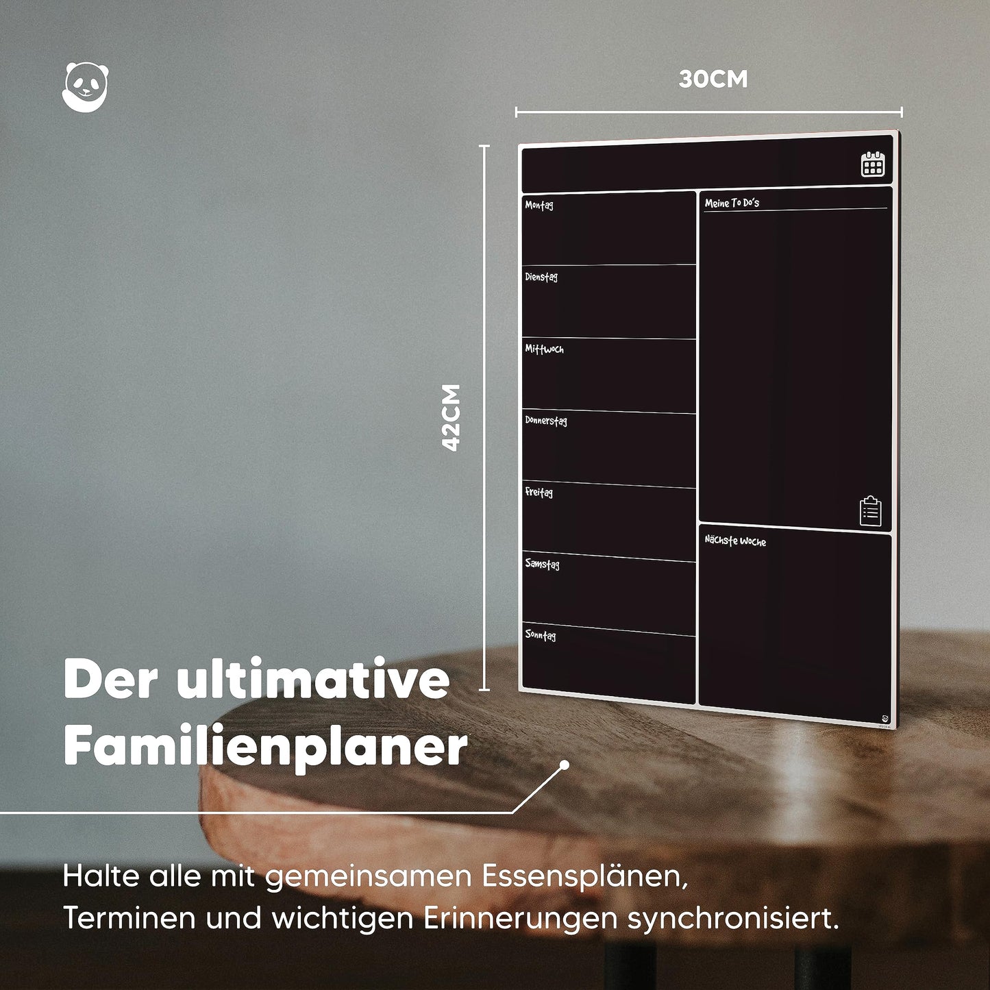 Smart Panda Magnetisches Schwarzes Whiteboard für den Kühlschrank – perfekt zur Planung der wöchentlichen Mahlzeiten, als Einkaufsliste für die ganze Familie – geeignet für Notizen, abwischbar