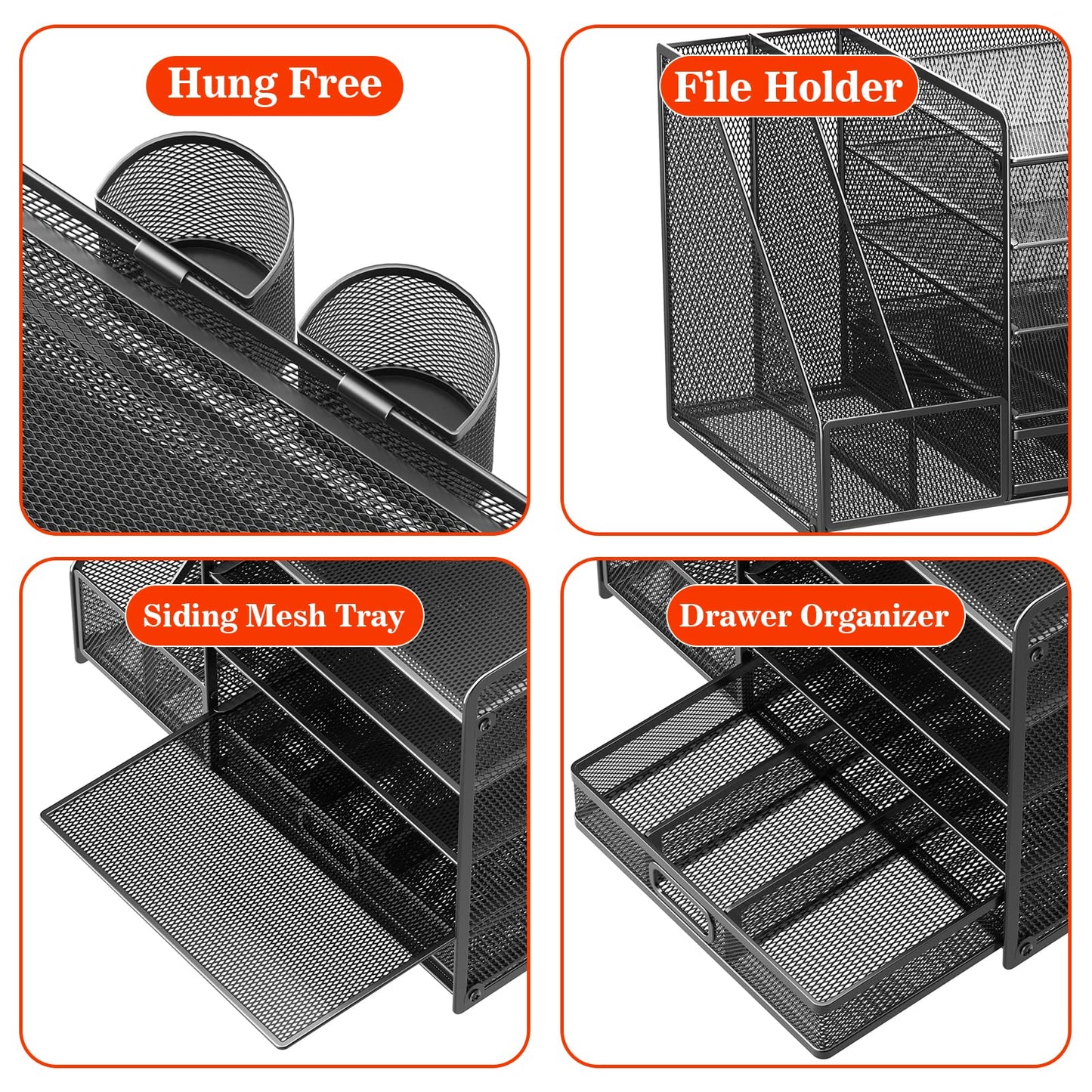 Restorgan Schreibtisch Organizer – 5-stufiger Aktenhalter mit Schublade und Stifthaltern aus Metall-Mesh