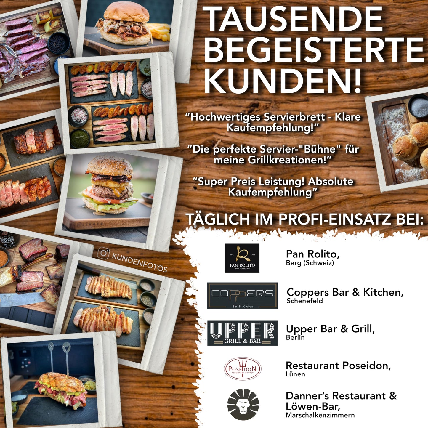 LIKAYA® Servierbrett 2er-Set 'LUIS' – FSC® Akazienholz & Schieferplatte mit Saucenschüsseln | Perfekt als Grillbrett, Steakbrett & Geschenk für Burger, Steak & Sushi