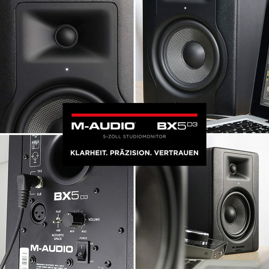 M-Audio BX5 D3 - Kompakter 2-Wege 5-Zoll Studiomonitor / Lautschprecher, aktiv, für Musikproduktion oder Mixen, mit integrierter akustischer Raumsteuerung, 1 Stück