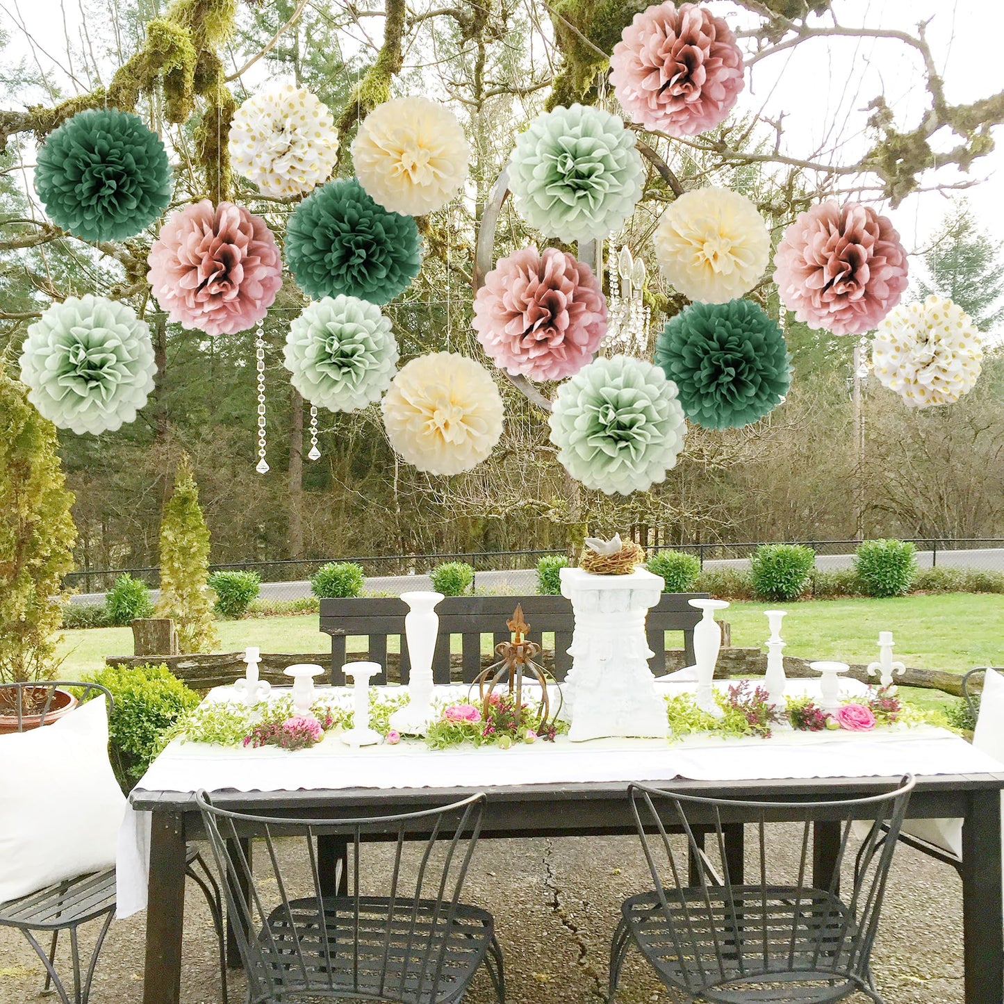 16 Stück Pompons Deko Salbeigrün Rosa Olivgrün Beige Seidenpapier Pompoms Grün Rosa Sage Green Party Deko für Brautparty Babyparty Geburtstagsdeko Grün Rosa Rustikale Hochzeit Salbeigrün