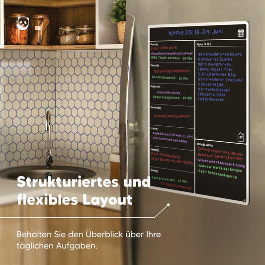 Smart Panda Magnetisches Schwarzes Whiteboard für den Kühlschrank – perfekt zur Planung der wöchentlichen Mahlzeiten, als Einkaufsliste für die ganze Familie – geeignet für Notizen, abwischbar