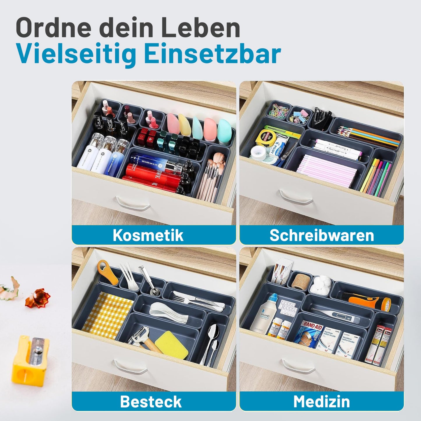 Optiwerk Schubladen Organizer, Pastellgrün, Organizer Schublade, Drawer Organizer, Make Up Organizer Schublade Schrank Organizer Bad, Badezimmer Organizer Box, Schminktisch Organizer, Ordnungsboxen