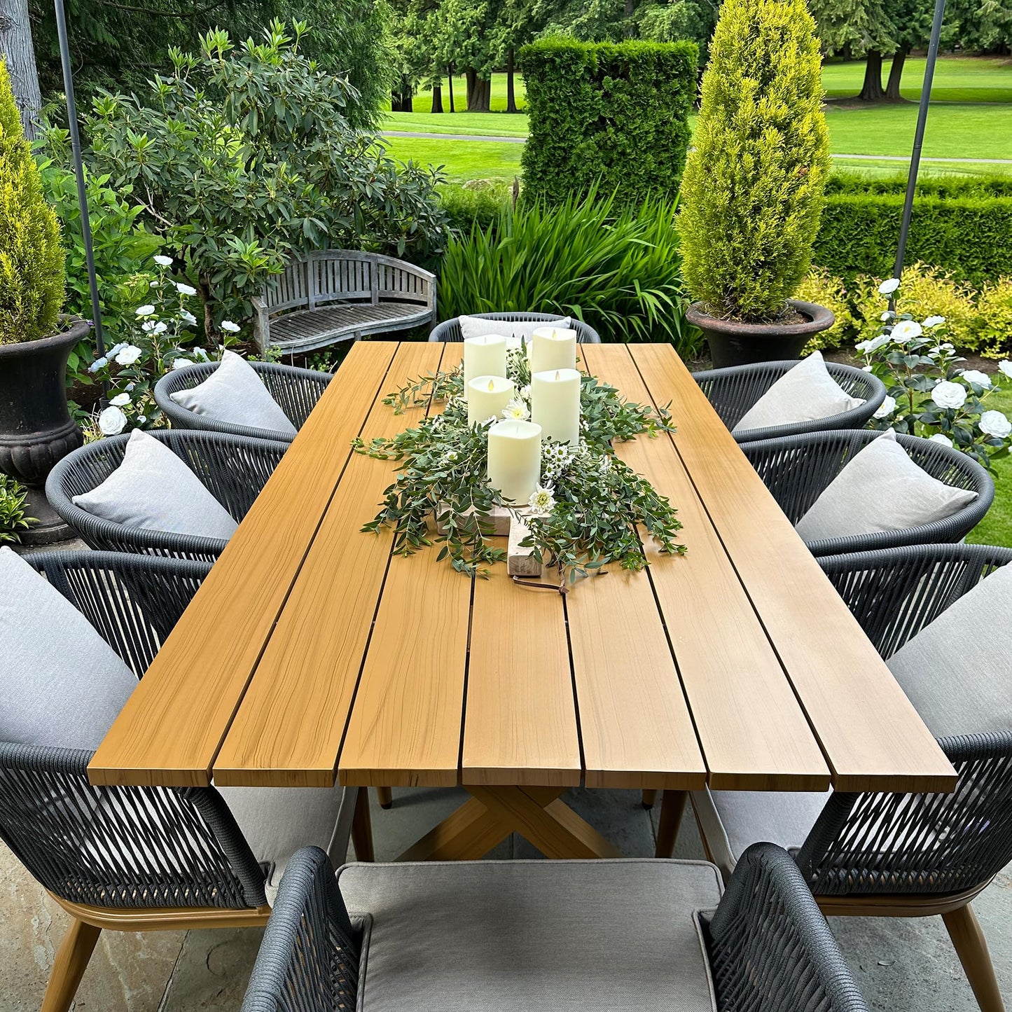 PURPLE LEAF 9-TLG Gartenmöbel Aluminium Terrassenmöbel 8 Gartenstühle mit Tisch Rostfrei Balkonmöbel Essgruppe Gartengarnitur, Natur