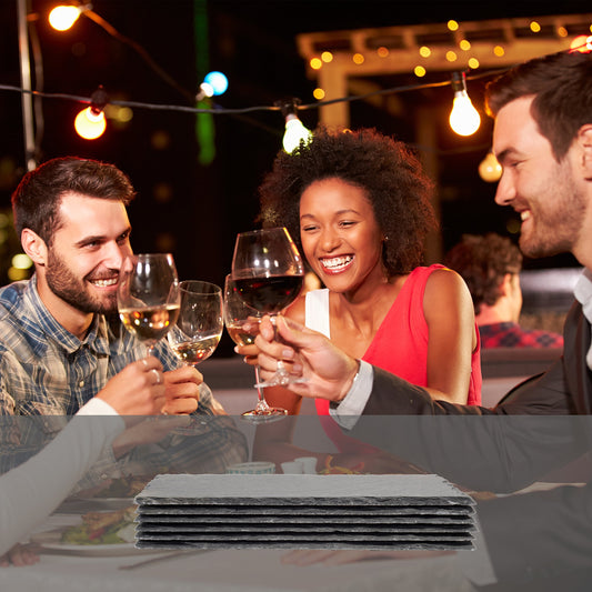 Sänger | Schieferplatte im 6er Set, Teller Set eckig, Servierplatte rutschfest, Deko Tablett, Sushi Set aus Schiefer, Kuchenplatte, Dessertteller, Servierteller, Sushi Geschirr | 22 x 16 cm