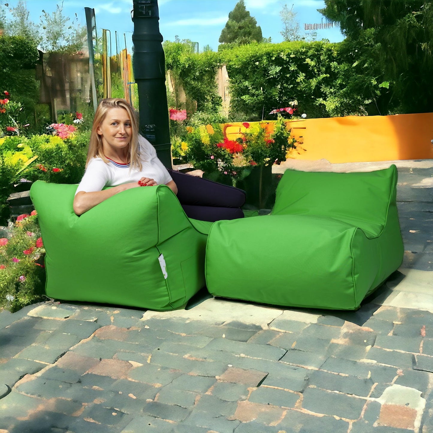 Ecopuf - Master Pouf Sessel Outdoor Chaise Longue - Sitzsack mit Staufach und Griff - Wasserfester Stoffsack - Entspannungssessel - Wohnungseinrichtung - 115x65x60cm, Grün M9