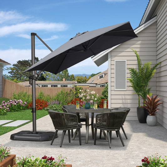 PURPLE LEAF Sonnenschirm 250 x 250 cm Groß Ampelschirm mit Kurbel 360-Grad Drehbar mit Fußpedal und Kreuzsockel für Terrasse, Balkon Sonnenschutz, Grau