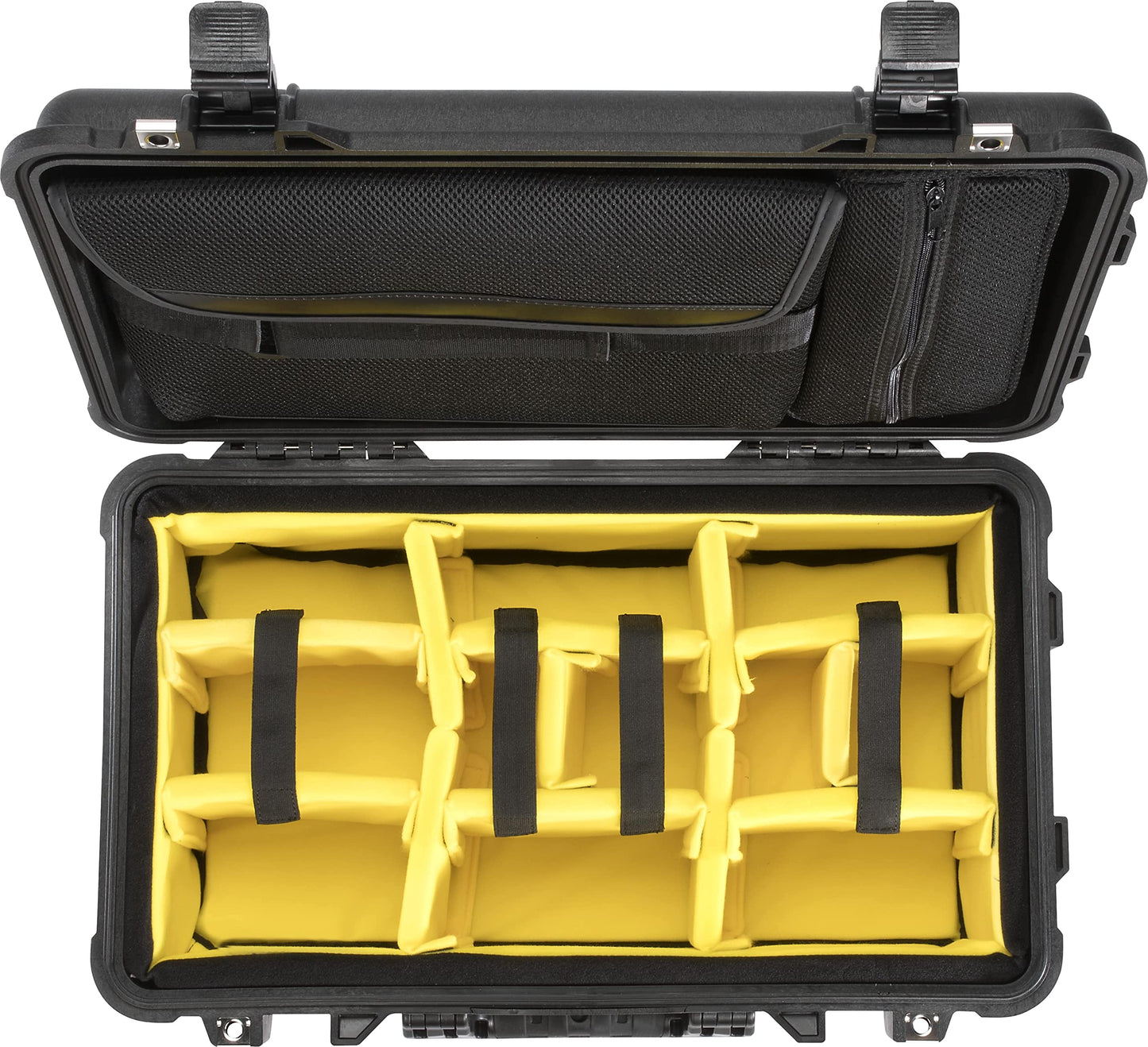 PELI 1510 Robuster Koffer Trolley Mit Laptop- und Zubehörfach im Deckel, gepolstertem Einteilungssystem im Boden, IP67 Wasserdicht, Staubdicht, Schlagfest, 27L Volumen, Schwarz