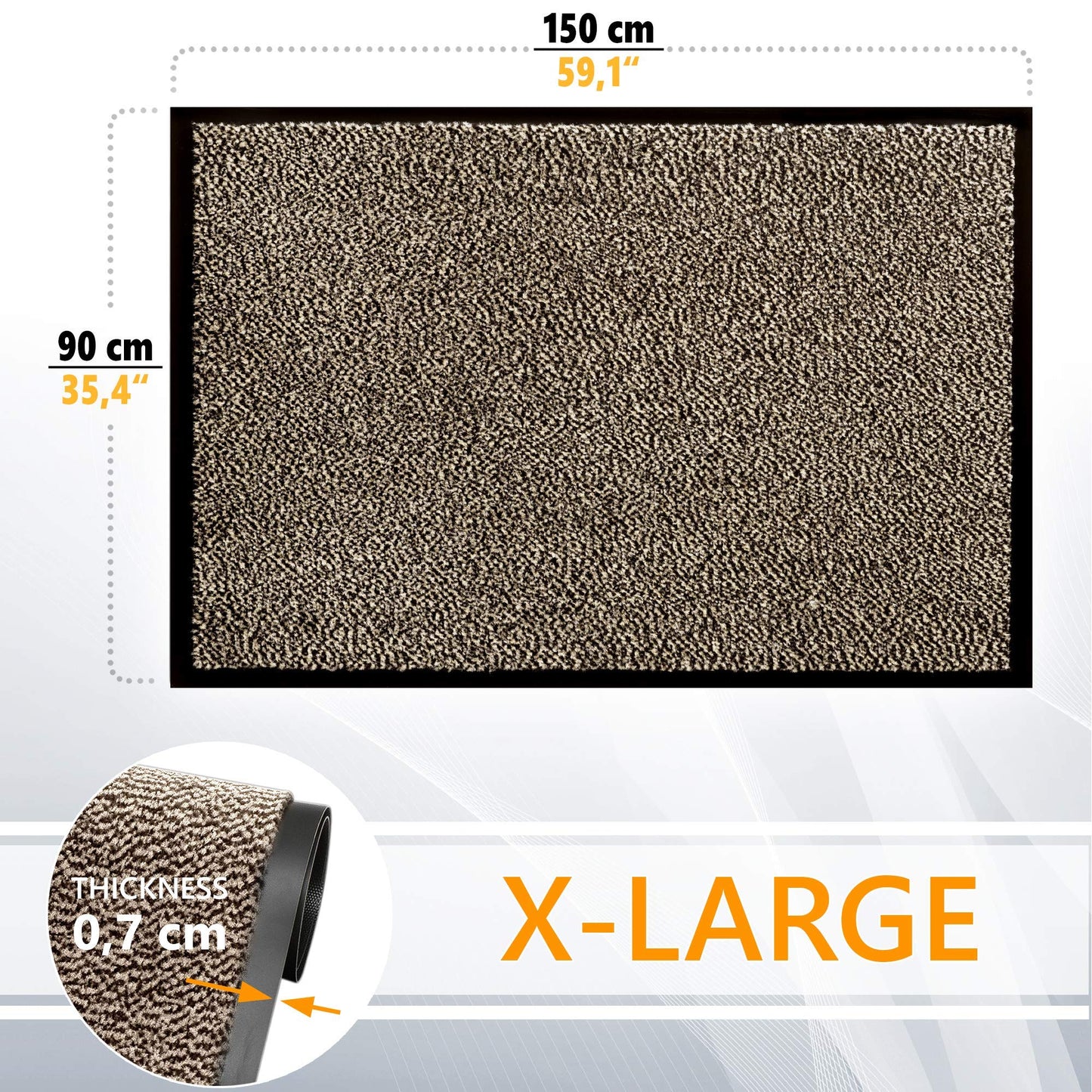 GadHome Fußmatte Beige Grau 90x150 cm | Eingangstürmatte wasserdicht waschbar strapazierfähiger Schmutzfänger | Rutschfester Schmutzfängerfußmatte für Haustür, Flur, Eingang, Küche, Schlafzimmer