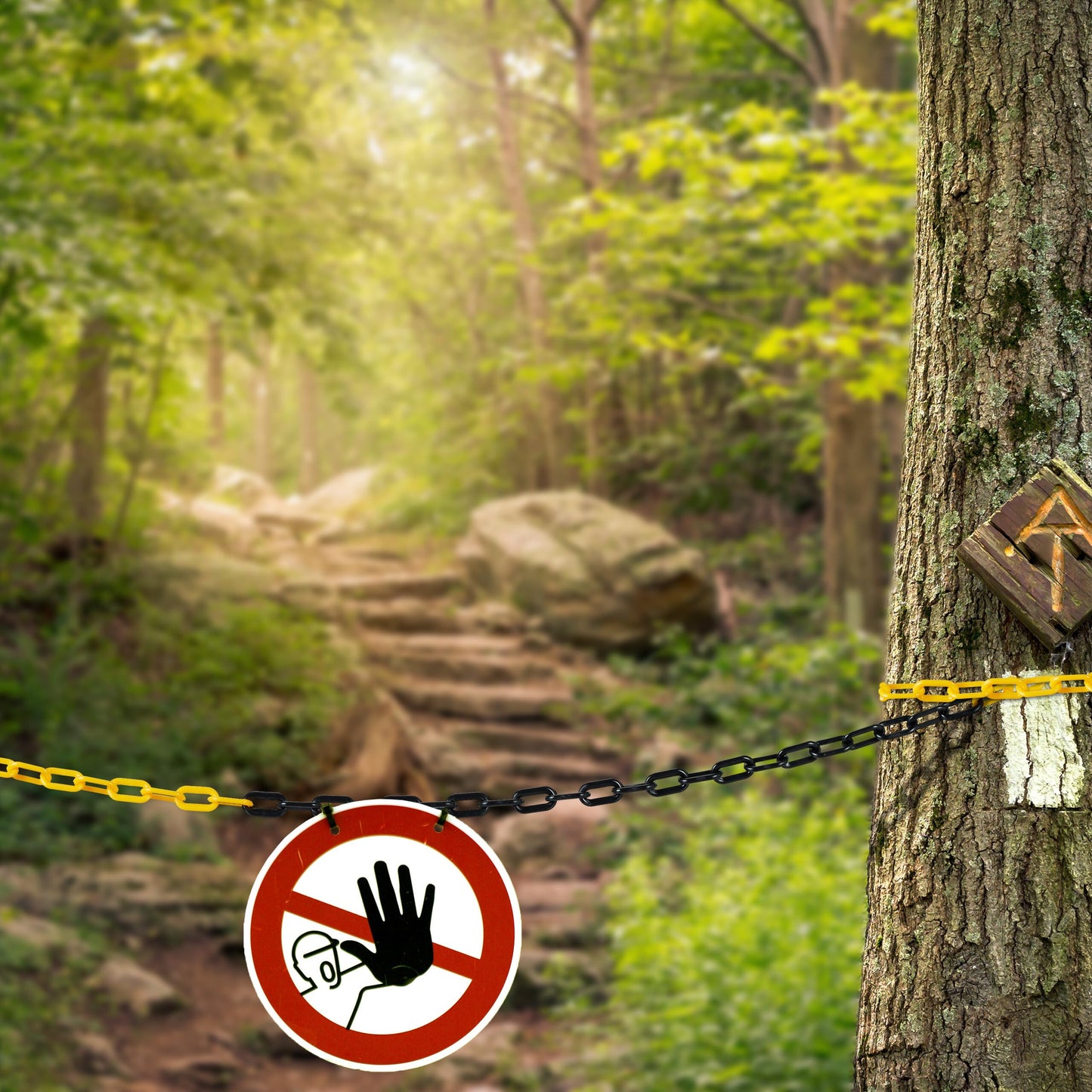 Relaxdays Absperrkette, 50 m, Kunststoff, Absperrung Baustelle, Parkplatz, Warteschlangen, Kunststoffkette, schwarz/gelb