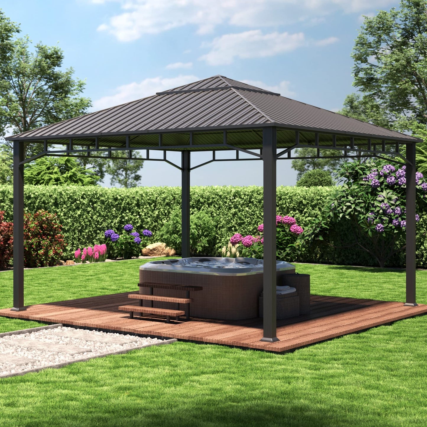 TOOLPORT Gartenpavillon 4x4 m Stahldach Hardtop ohne Seitenteile, Pfosten 9x9 cm