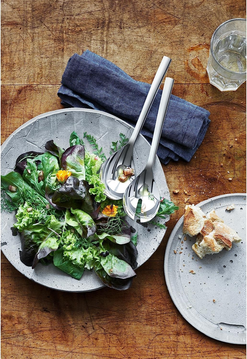 WMF Nuova Salatbesteck Edelstahl 25 cm, klein, Salatgabel und Servierlöffel, Cromargan Edelstahl poliert, glänzend, spülmaschinengeeignet