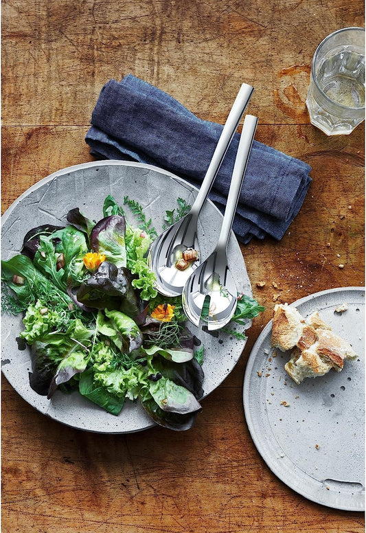 WMF Nuova Salatbesteck Edelstahl 25 cm, klein, Salatgabel und Servierlöffel, Cromargan Edelstahl poliert, glänzend, spülmaschinengeeignet