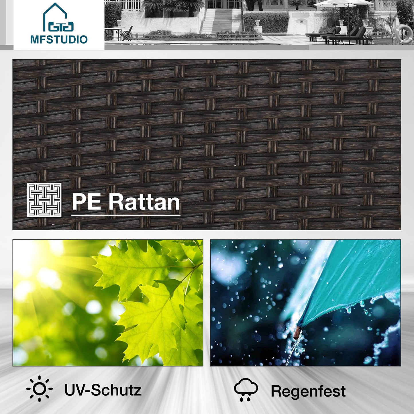 MFSTUDIO Gartenstuhl, Rattan Stuhl Garten Sessel Stuhlset Balkonstühle Terrassenstühle Balkonsessel mit Abnehmbaren Kissen…