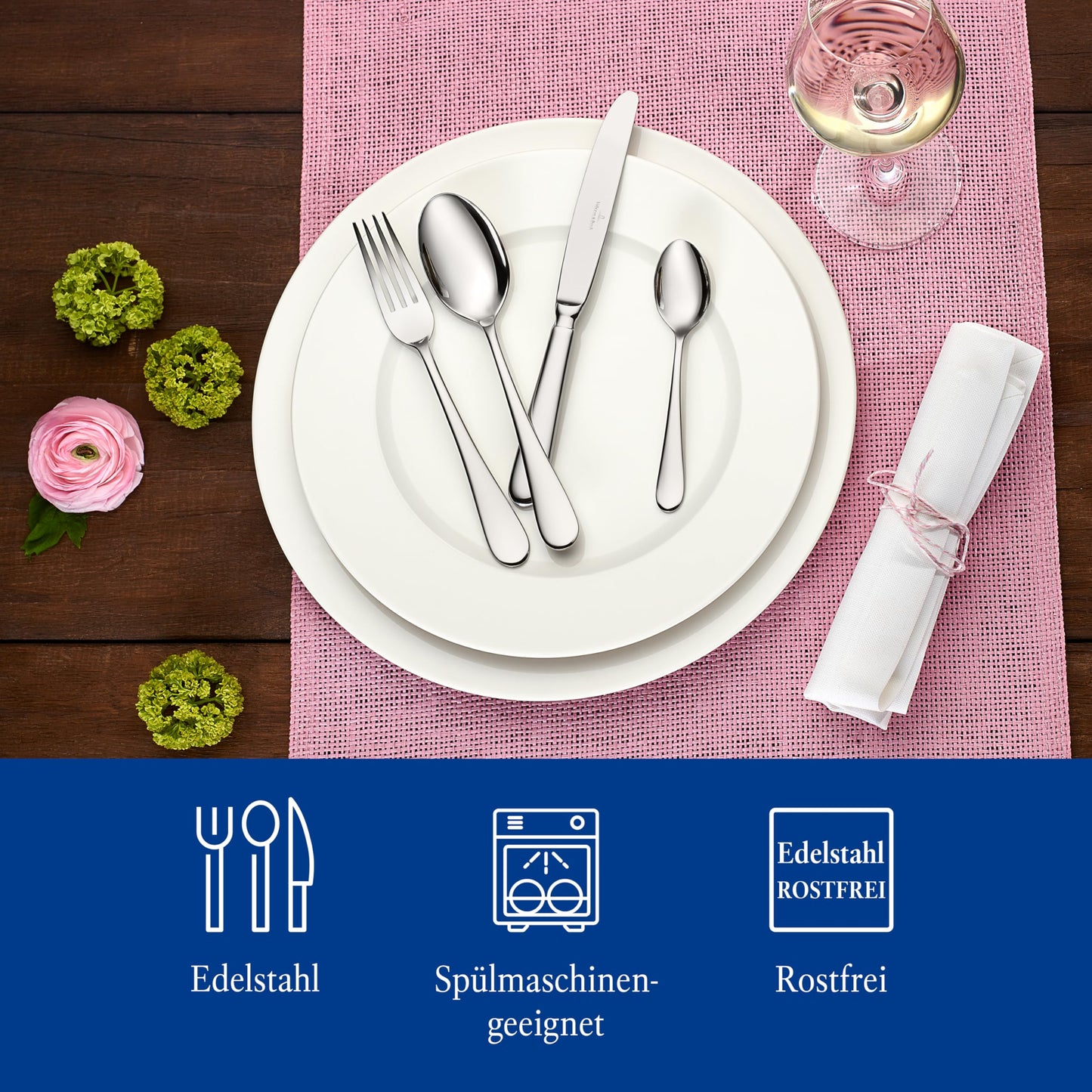 Villeroy & Boch – Oscar Tafelbesteck 24 teilig 6 Personen, Spülmaschinenfest, Rostfrei, Besteck Set, Essbesteck, Messer Gabel Löffel Set, Cutlery Set, Besteckset Edelstahl, Edelstahl
