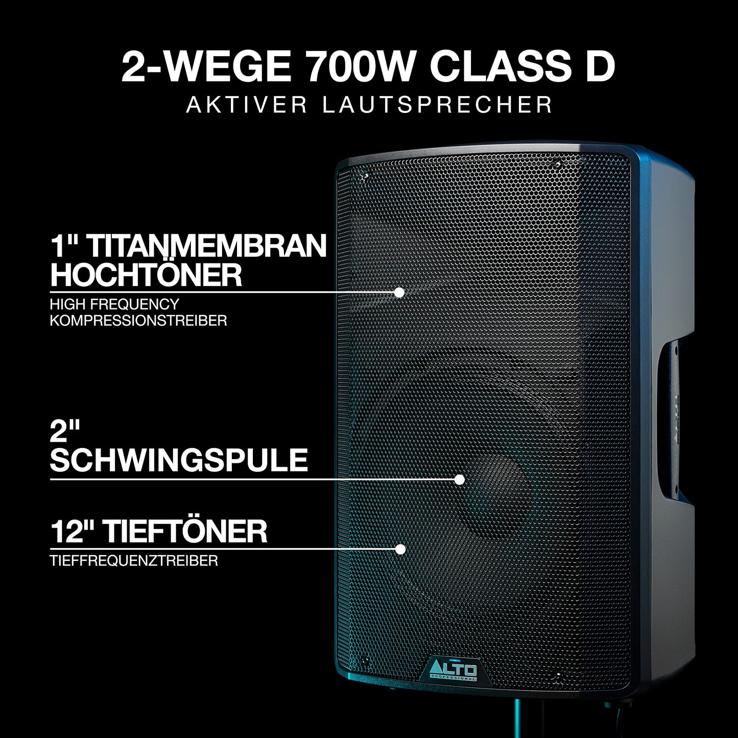 Alto Professional TX312 – 700 Watt 12-Zoll 2-Wege aktiver PA-Lautsprecher mit Signal-Limiting und schaltbarem Mikrofon/Line-Preamp und XLR In/Out