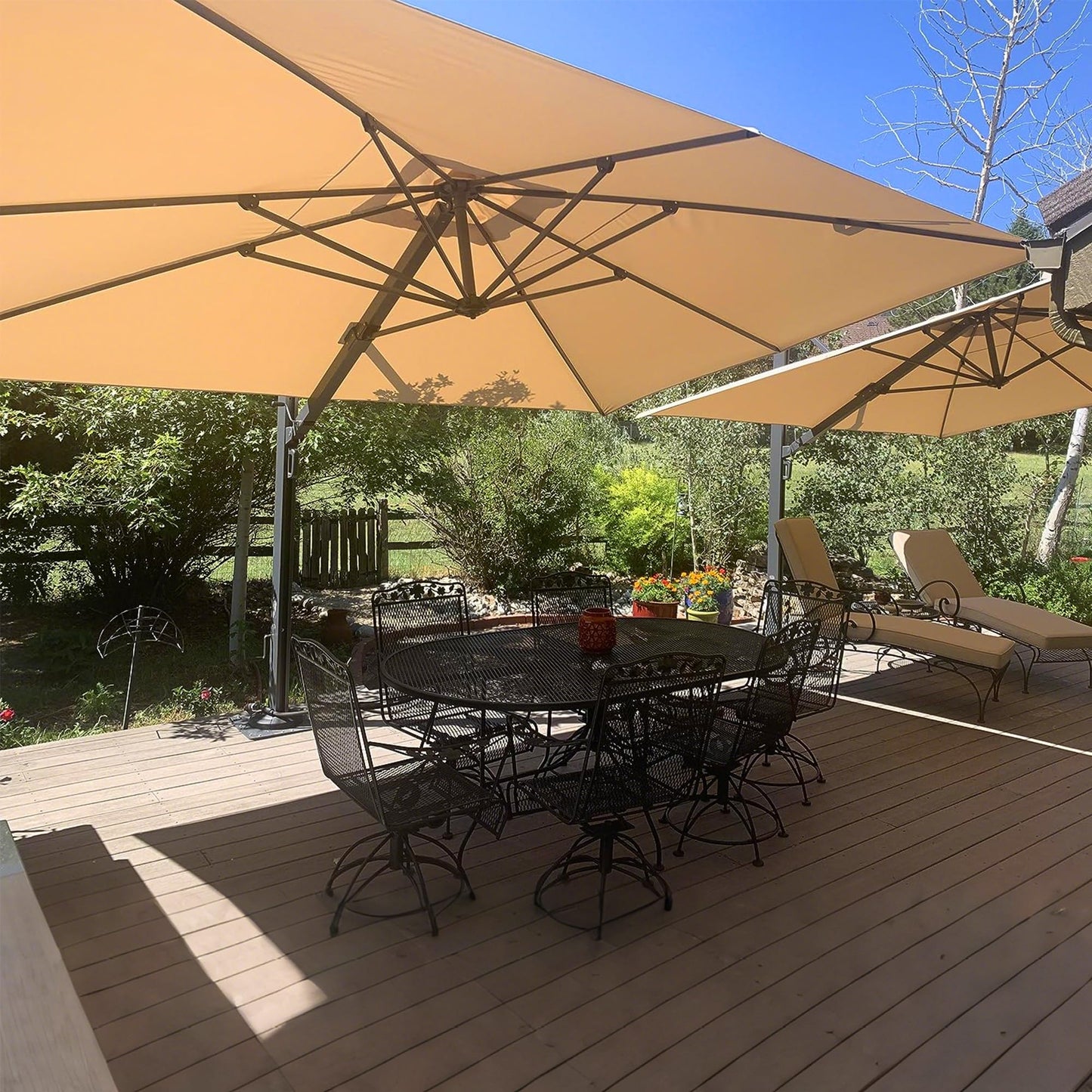 PURPLE LEAF Sonnenschirm Groß 300 x 400 cm Ampelschirm Rechteckig mit Kurbel, Gartenschirm Drehbar 360°Rotation, Marktschirm Anti-Fading Sonnenschutz UV50+, Beige