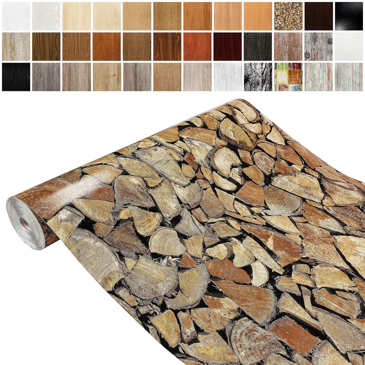 DecoMeister Klebefolie in Holz-Optik Holzfolien Deko-Folien Holzdekor Selbstklebefolie Möbelfolie Selbstklebend Fertigrolle Holz Folie für Möbel Feuerholz 45x200 cm