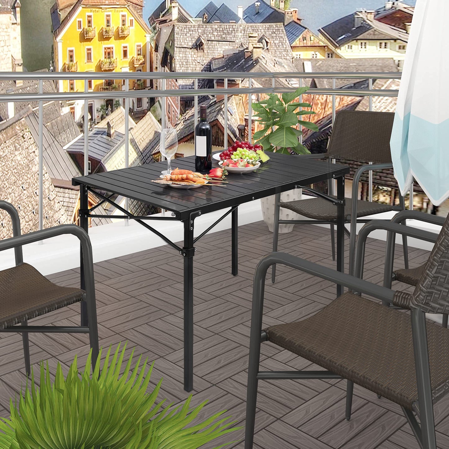 WOLTU Alu Tisch Campingtisch Buffettisch 104x69x70cm(LxBxH) zusammenklappbar und tragbar Reisetisch, hohe Tragfähigkeit und Stabilität, Schwarz CPT8134sz