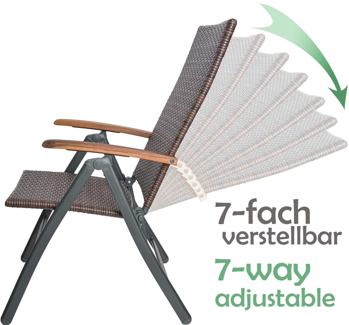 BRUBAKER 4er Set Polyrattan Gartenstuhl Modena - Hochlehner aus Metall und Poly Rattan klappbar - 7-Fach verstellbare Rückenlehne - wetterfester Faltstuhl/Klappstuhl - Braun Grau