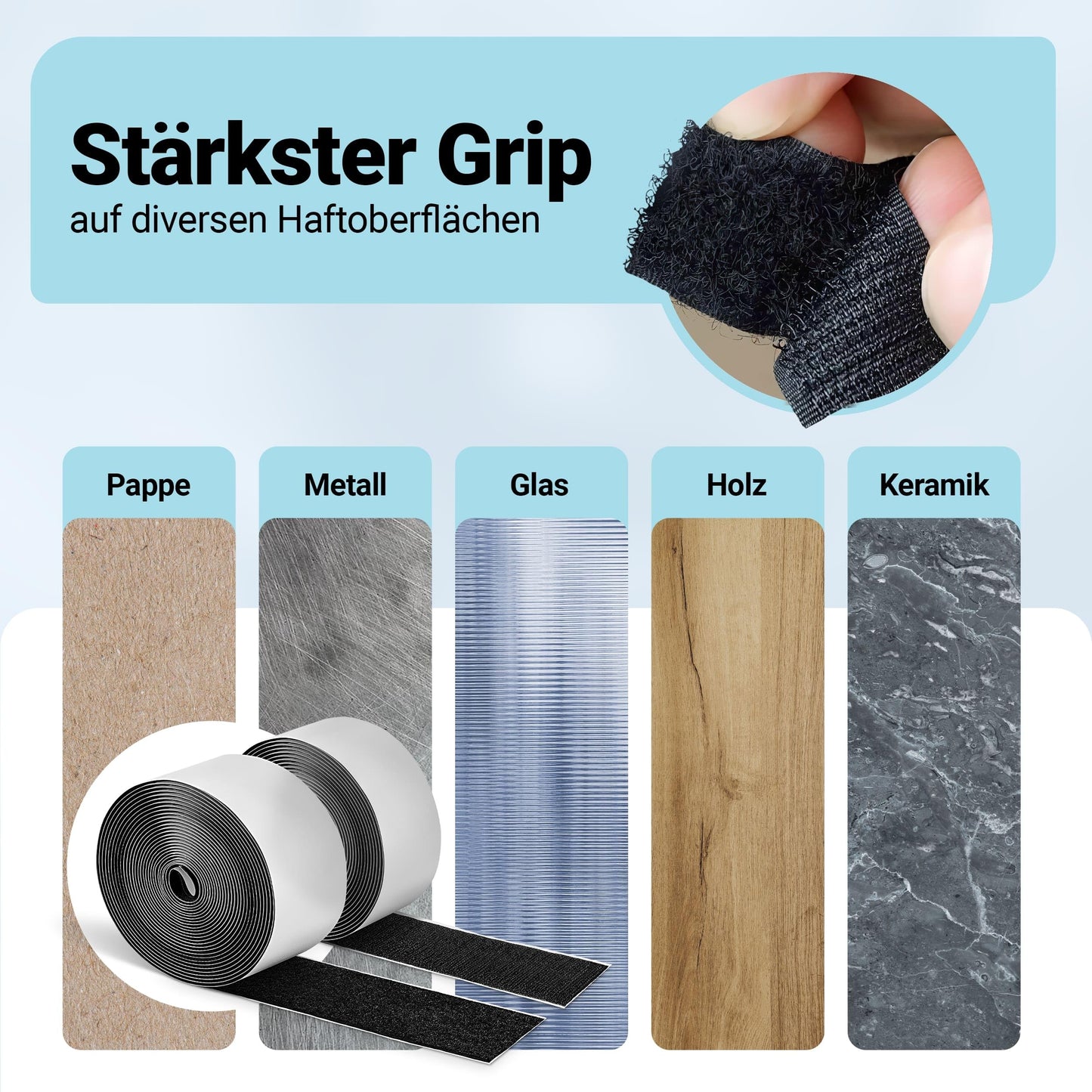 STARKL® Klettband Selbstklebend - BPA Frei - 5m x 50mm - Klettverschluss Selbstklebend Schwarz - Extra Stark u. Extra Breit -Doppelseitiges Klettband für Innen und Außen