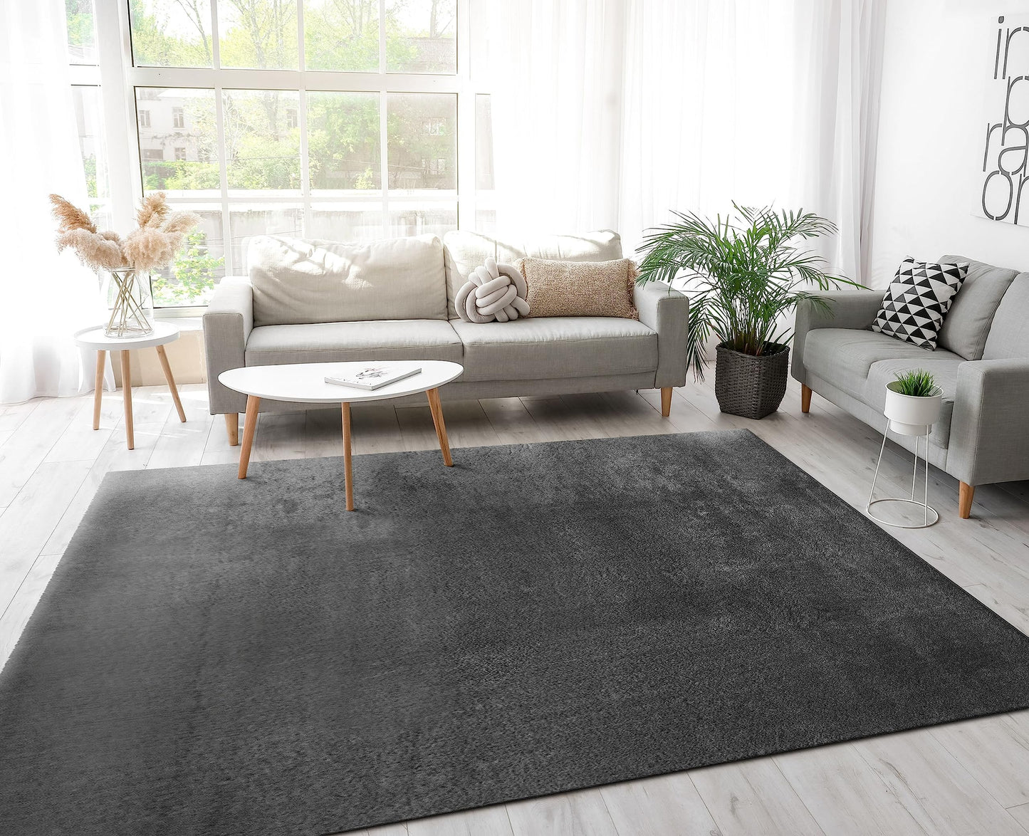 Paco Home Moderner Kuscheliger Wohnzimmer Teppich Kurzflor waschbar flauschig Weich Einfarbig Felloptik zeitlos stilvoll rutschfest pflegeleicht, Grösse:140x200 cm, Farbe:Anthrazit