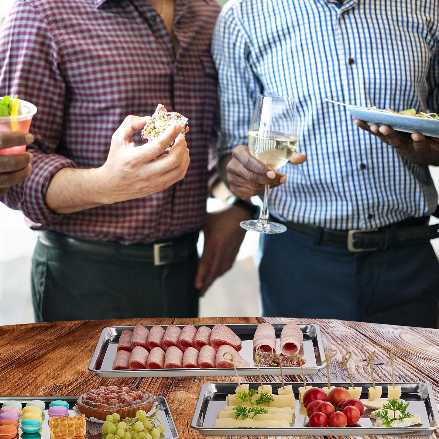 Relaxdays 10030060_58 Servierplatte, 3er Set, Edelstahl, spülmaschinenfest, Wurst, Käse, Party, Schlemmerplatte, 33x26,5 cm, Silber