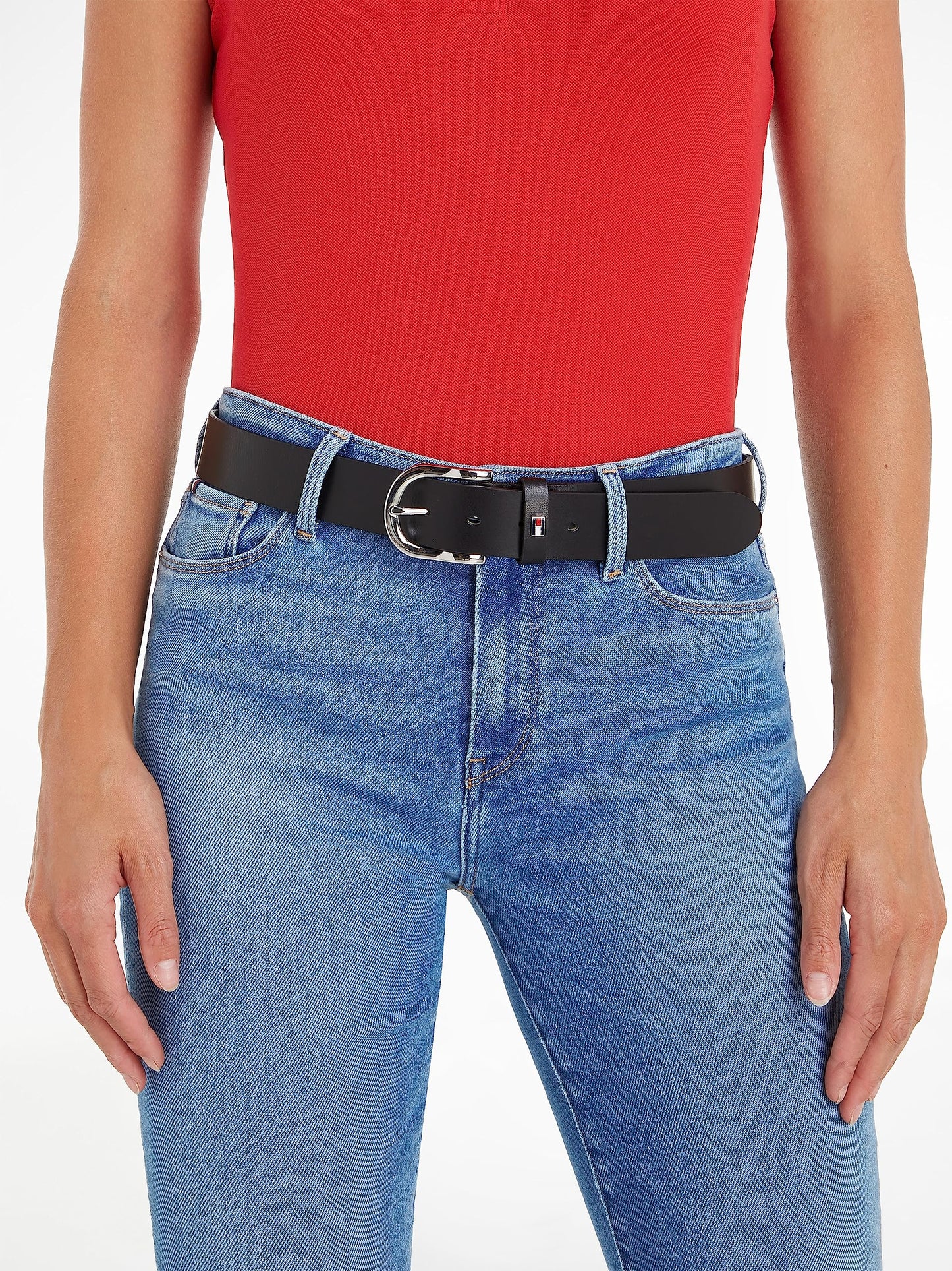 Tommy Hilfiger Damen Gürtel New Danny Belt Ledergürtel, Schwarz (Masters Black), 90 cm