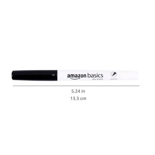 Amazon Basics Whiteboard-Marker, geruchsarm, ultrafeine Spitze, trocken abwischbar, Bunt, 12 Stück