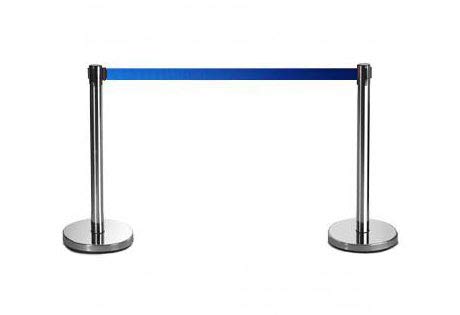 2-Stück-Set FLEXIBARRIER Personenleitsystem Absperrständer Silber -Basic 300-3m Gurtlänge *blau*, Absperrständer, Absperrband, Absperrpfosten