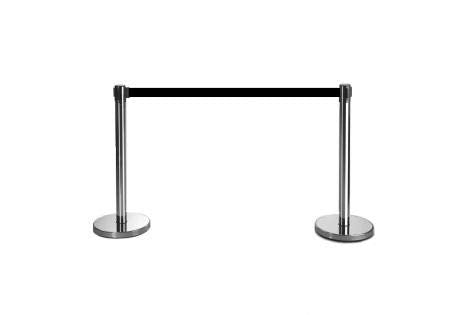 2-Stück-Set FLEXIBARRIER Personenleitsystem Absperrständer Silber -Basic 300-3m Gurtlänge *Schwarz*, Absperrständer, Absperrband, Absperrpfosten