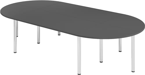 bümö Konferenztisch oval 320x160 cm großer Besprechungstisch in Graphit, Besprechungstisch mit Chromfüßen, Meetingtisch für 8 Personen, Tisch für Besprechungsraum & Meeting